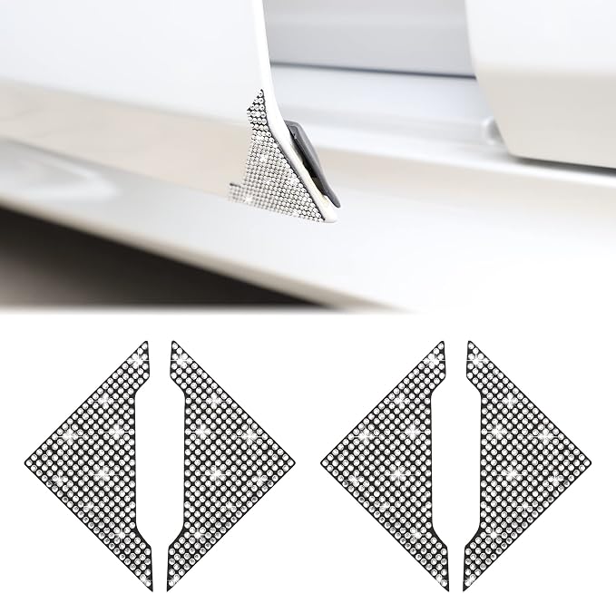 Car Door Corner Edge Guards 4pcs Bling Rhinestone Anti-Scratch Car Door Edge Protector Sticker Door Corner Bumper Sticker(White)