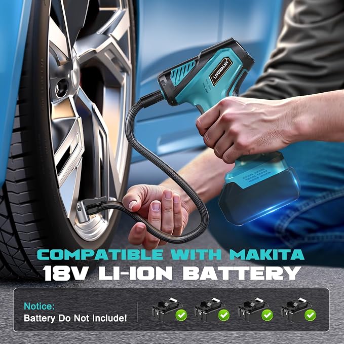 Tire Inflator Portable Air Compressor Compatible With Makita 18V Battery, 150PSI Air Pump, Cordless Tire Pump Digital Pressure Gauge, Tire Inflator for Car, Bike, Motorcycle (Tool Only)