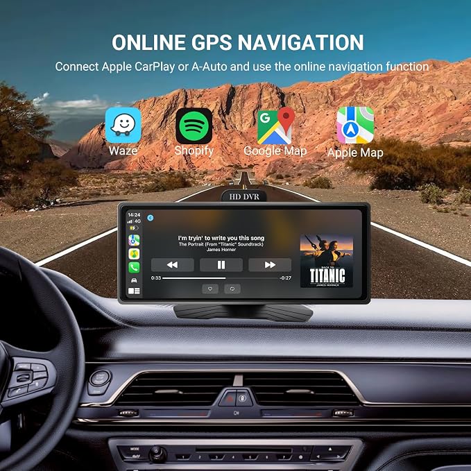 ‌10.26 Inch Wireless CarPlay & Android Auto Car Display with 1080P Dash Cam & Backup Camera All-in-One Smart Car Stereo Free 64GB SD Card