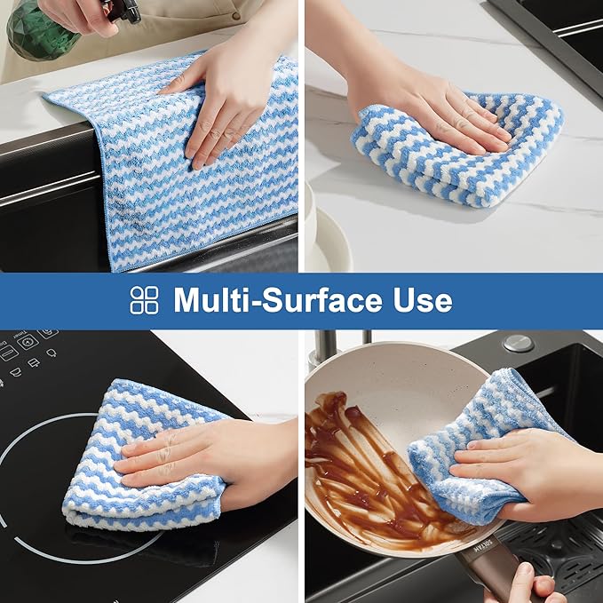 Microfiber Cleaning Cloth, Mixed Color Towels with Edging, Medium-Small Size 8 Pack (9.8" x 11.8"), Absorbent Streak Free Lint Free Rags for Cleaning, Reusable and Washable Towels