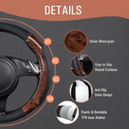 Wood Grain Microfiber Leather Sporty 14.5-15 inch Steering Wheel Cover Universal Fits for 95% Truck,SUV,Cars, Anti-Slip Safety Comfortable Design (Black Wood Grain)