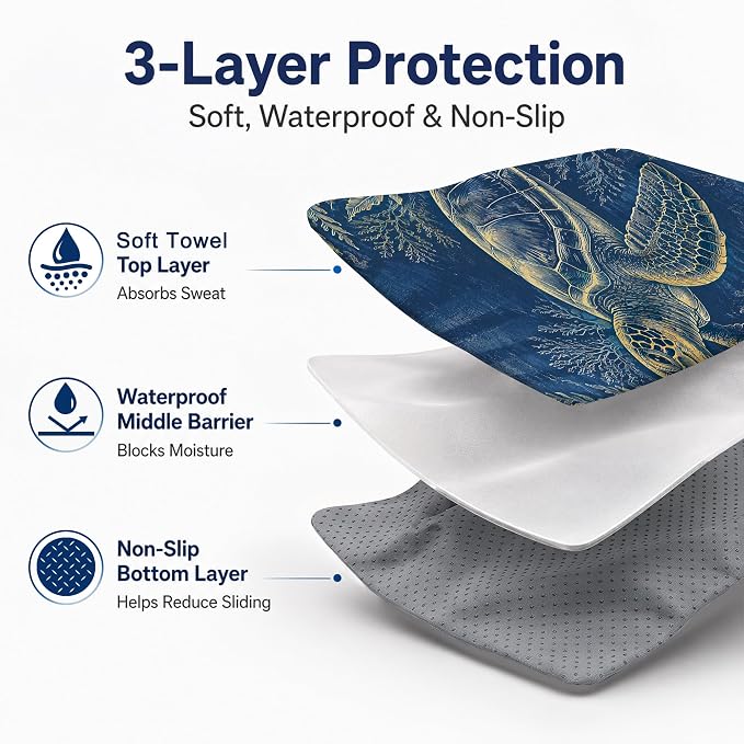 Car Seat Towel Cover 2 Pack for Front Seats, Sweat Absorbent Car Seat Protector with Non-Slip Backing, Waterproof Towel Car Seat Covers for Runners, Gym, Swimming, Beach, Vintage Sea Turtle