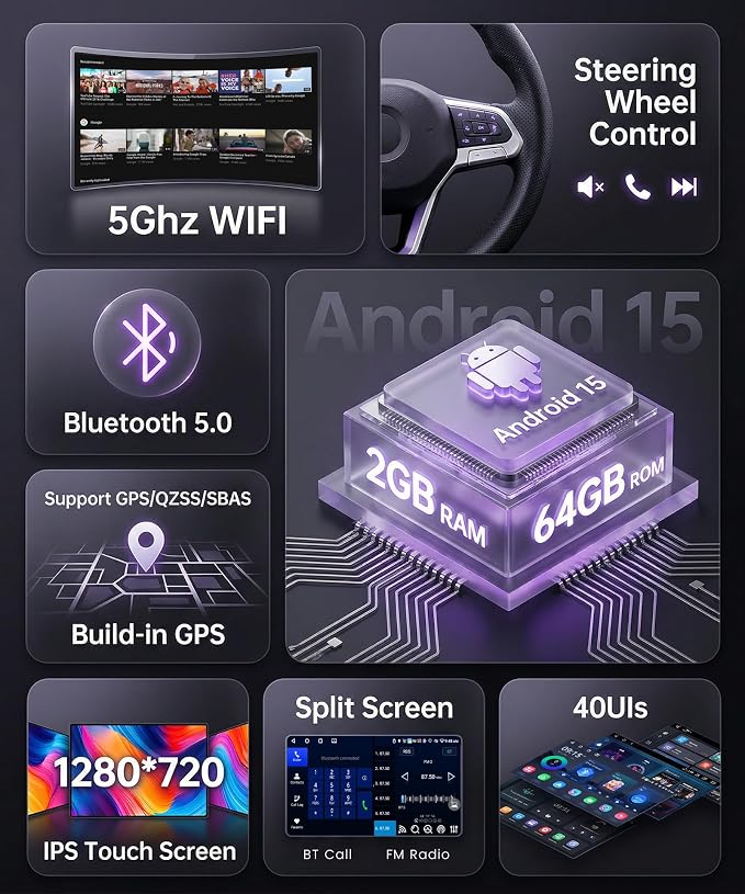 5Ghz WiFi Android 15 Car Radio for Ford Escape Kuga Mazda Tribute 2007-2012,9 Inch HD IPS Screen,32-Bnad EQ,Bluetooth 5.0,Wireless Carplay,Android Auto,Dual USB Port,GPS,HD Backup Camera,2G+64G
