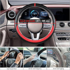 Black Red Car Steering Wheel Cover, Nappa Leather, Bottom Color Blocking, Universal 14.5-15 Inch Leather Anti-Slip Breathable Auto Steering Wheel Covers for Men Women