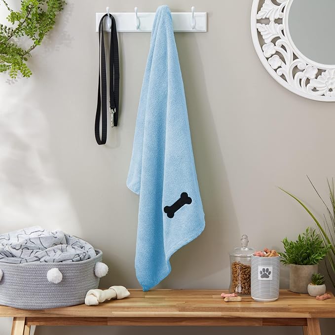 Pet Grooming Microfiber Towel, Embroidered Collection, X-Large,41x23.5", Blue