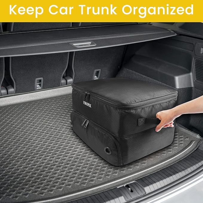 2 Layer Golf Trunk Organizer, Golf Gifts for Men with Separate Ventilated Compartment for 2 Pair Shoes, Waterproof Car Trunk Locker for Balls, Tees, Clothes, Gloves, Gifts for Golfers