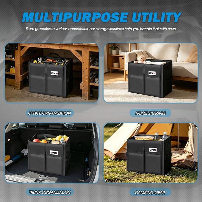 Trunk Organizer for SUV, Large Capacity Car Organizer and Storage with 4 Compartment, Foldable Trunk Organizer for Car, 60L Black