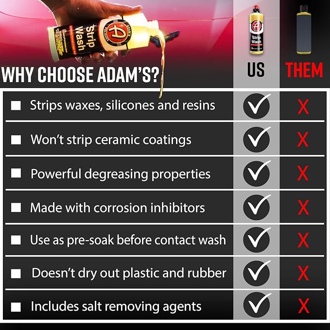 Adam's Polishes Strip Car Wash Soap (Gallon) - Sealant & Car Wax Remover Shampoo Salt Remover, Presoak, & Acidic Wash | Thick Suds For Use In Car Cleaning Kit, Foam Cannon, Foam Gun