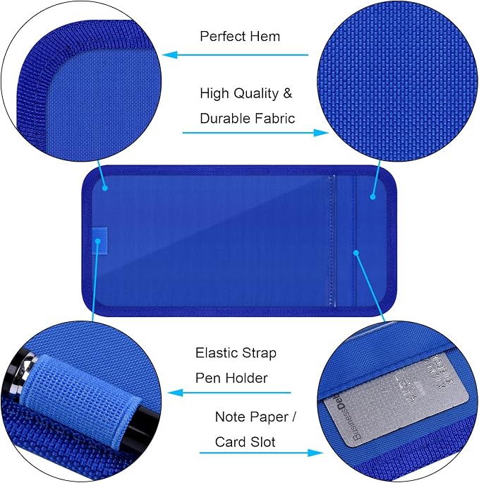 Handicap Placard Holder for Auto, Disabled Parking Permit Sign Protector for Car Sun Visor with Note Paper Slot, Pen Holder and Elastic Strap - Blue