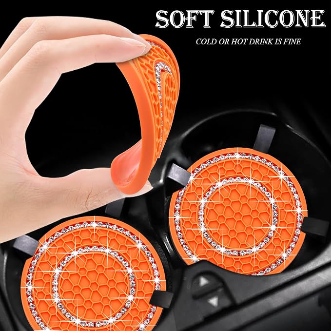 2PCS Bling Crystal Rhinestone Cup Holder Coaster, 2.75 inch Soft Silicone Anti-Slip Shockproof, Car Cup Holder Insert Coasters, Universal Car Interior Accessories for Women (Colorful & White)
