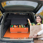 Car Trunk Organizer for SUV, Collapsible Leather Car Storage Trunk Organizer with Lid and Sturdy Handle Car Trunk Leather Storage Box (Orange, 27.1 x 11.4 x 12.2in)