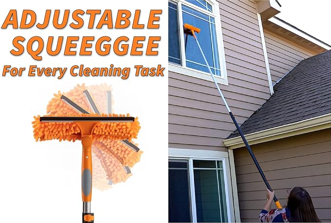 Window Squeegee and Microfiber Scrubber 2-in-1 Combo / Multi-Angle Window Cleaning Tool / Window Washing Equipment for Solar Panel and RV Windshield / Threaded Window Cleaner (pole sold separately)