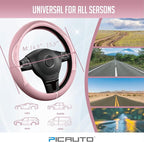 Steering Wheel Cover, Pink Patterned Leather Patchwork Design, Universal Fit 14.5"–15.5", Anti-Slip, Odor-Free, Soft PU Grain Leather, Durable Grip Car Accessory for Girls & Women
