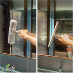 Squeegee for Window Cleaning,12" Squeegee and 11" Microfiber Scrubber Combi with Stainless Steel Pole,Extendable Window Cleaner for Car,Sliding Door,Shower Glass Door-Swivel Style-2 Pads