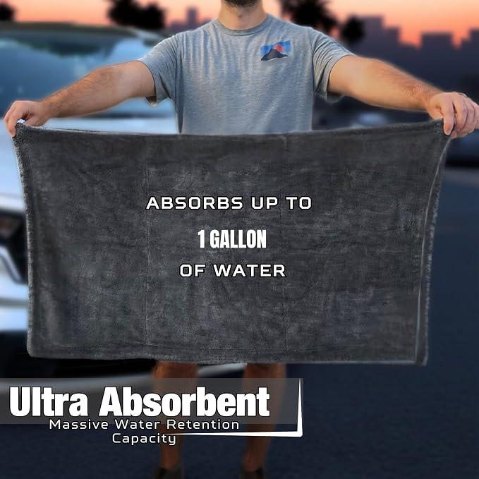 Extra Large Car Drying Towel 40"x24", 1300 GSM Car Towel, Gray | XL Professional Drying Towels Car Detailing with Double Twisted Loop, Super Absorbent Microfiber Drying Towels for Cars