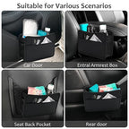 Collapsible Car Trash Can, Leather Vehicle Garbage Organizer Bin Holder with One Roll Trash Bag, Foldable Hanging Mini Cars Storage Bag Container for Auto, SUV (Black)