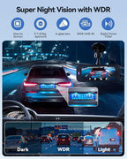 Dash Camera for Cars, 4K Dash Cam Front and Rear with 5G WiFi, Free Card Included, Loop Recording, Night Vision, 170°Wide Angle, G-Sensor, 24H Parking Mode