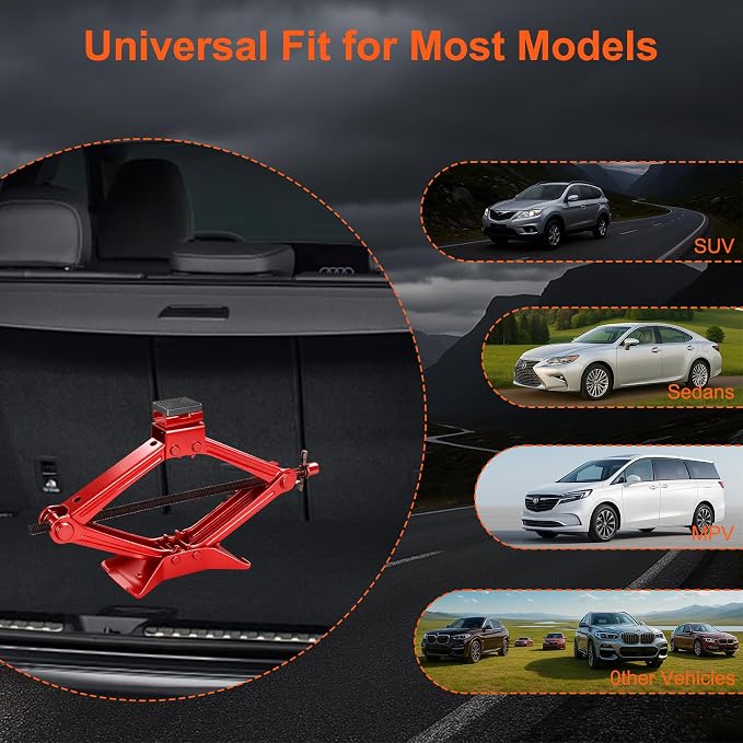 Scissor Jack, 2.5T(5512 Lbs), High-Strength Car Jack & Stand Kit with Rubber Pad, Tire Changing Kit with Ratchet Handle&Lug Wrench, Universal Vehicle Emergency Set for Various Models Red