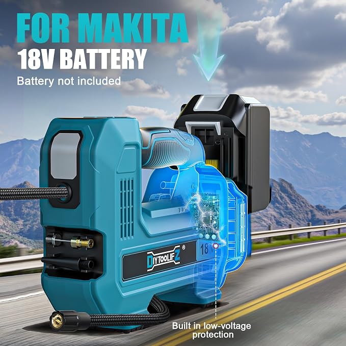 160PSI Cordless Tire Inflator Compatible with Makita 18V Air Compressor, Portable Air Pump Automatic Shut Off, LED Light, Digital Pressure Gauge for Cars Motorcycles Bike Ball (Tool Only)