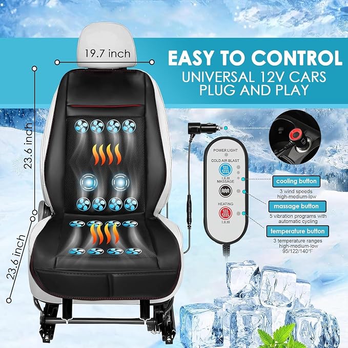 2026 Upgraded Summer Cooling Seat Cover Front Seat, 12V Ventilated Cooling Car Seat Cushion with Massage, Winter and Cooling Seat Cover for Car SUV Truck Universal Fit (Summer,Winter,Massage-3)