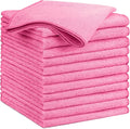 GLIMGLINT Pink Microfiber Cleaning Cloth,12PK Reusable Cleaning Rags, Highly Absorbent Shop Rags Bulk, All-Purpose Car Cleaning Towels for TV Screen, Kitchen, Bathroom, Restaurant Garage, 14"X12"