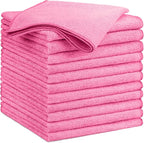 GLIMGLINT Pink Microfiber Cleaning Cloth,12PK Reusable Cleaning Rags, Highly Absorbent Shop Rags Bulk, All-Purpose Car Cleaning Towels for TV Screen, Kitchen, Bathroom, Restaurant Garage, 14"X12"