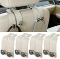 Car Headrest Hooks Universal Car Purse Hook Premium Leather and Alloy Twin Hook Car Seat Back Storage Hanger Hook for Purse Bags Cloth Drink Durable Holder Car Accessories (BH09-White-Black-4 Pcs)