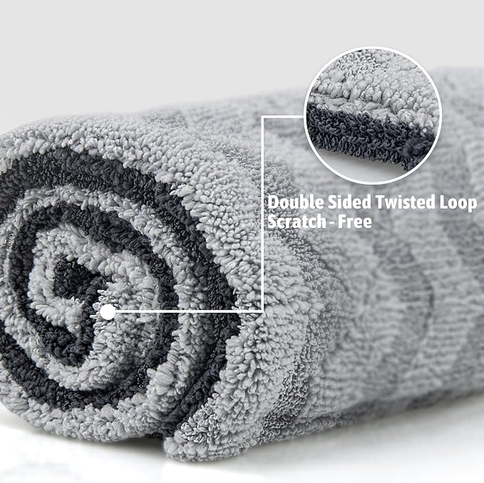 1000GSM Car Drying Towel 18"x24", Edgeless Double Twist Pile, Ultra Absorbent Microfiber Towel, Scratch-Free Lint-Free Streak-Free for Auto Detailing & Car Wash – Wave Silver&Grey
