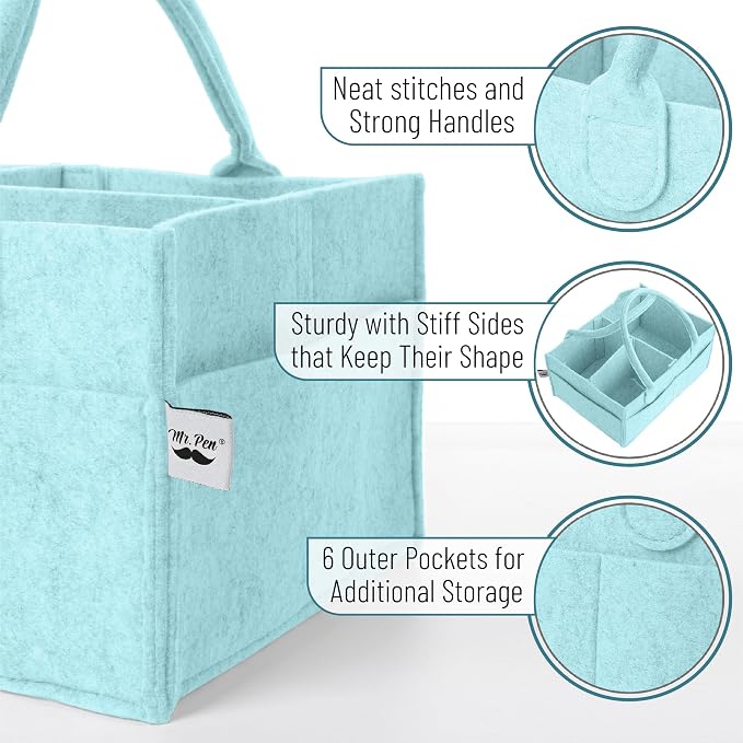 Mr. Pen- Baby Diaper Caddy Organizer, Light Blue | Nursery Storage Bin and Car Organizer for Diapers and Baby Wipes