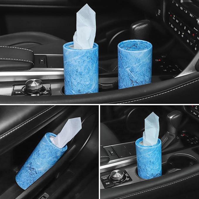 Car Tissue Holder, 4 Pack Car Cup Holder Facial Tissues with Travel Tissue Bag, Quick and Convenient Flower Combination Box(4 Canisters/200 Tissues) Blue