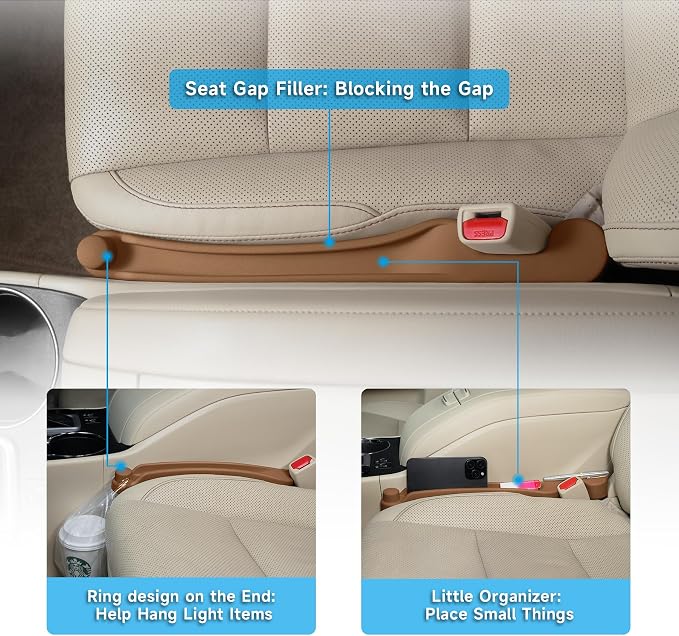 Car Seat Gap Filler Set of 2, 3IN1 Seat Side Gap Filler Plug with Storage Slot & Hook Function, Soft Foam Universal Fit Car SUV Truck Fill Gap Between Seats Console Organizer（Standard Mocha Brown）