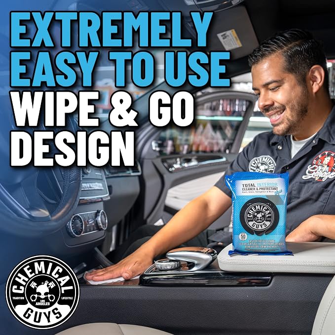 Total Interior Cleaner & Protectant Wipes – 50 Pack Multi Surface Car Interior Cleaning Wipes for Dashboards, Doors and Seats – Safe for Trucks, SUVs, RVs and Home Use