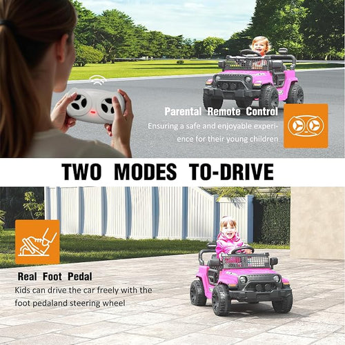 12V Ride on Car with Parent Remote Control, Toddler Electric Car with Spring Suspension, LED Lights & Music Player - Safe Battery Toy for Kids, Christmas & Birthday Gift, Pinkish