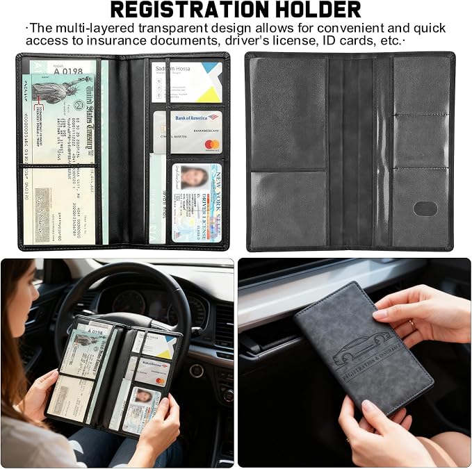 Car Accessories Gift Set for New Drivers, 13PCS Everyday Car Essentials Kit with Registration Insurance Holder, Cup Holder Coasters, Headrest Hooks & Cleaning Brushes for Men & Women