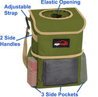 Waterproof Car Trash Can with Lid and Pockets, 2.5 Gal, Green | Leakproof, Collapsible Multipurpose Car Bin with 3 Side Storage Pockets, Adjustable Straps