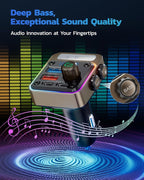 54W Bluetooth 5.3 Car Adapter with 4 Charging Ports [PD 36W & QC3.0 18W], Wireless Radio FM Transmitter with Deep Bass Player & 5 Colors LED Backlit, Hands-Free Calling - Gold