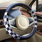 Lattice Car Steering Wheel Cover Microfiber Leather Non-Slip Comfort Universal 15 inch Checkered Plaid Wheel Protector for Truck, SUV, Cars (Black White)