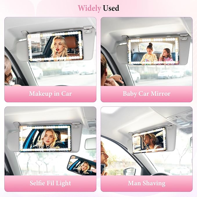 Car Sun Visor Vanity Mirror - Rechargeable Makeup Mirror with 60 LEDs, 3 Light Modes & Dimmable Touch Control for Cars, Trucks, SUVs, Car Interior Accessories for Women (Grey)
