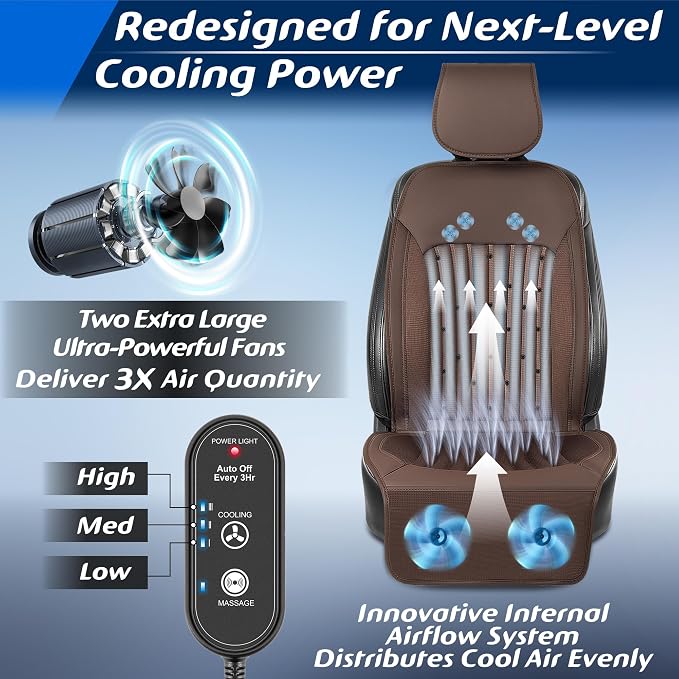 Paffenery 2026 Upgraded Cooling Car Seat Cover Front Seat, 12V-24V Ventilated Cooling Car Seat Cushion, Cooled Seat Cover for Car SUV Truck Universal Fit, Walnut Brown