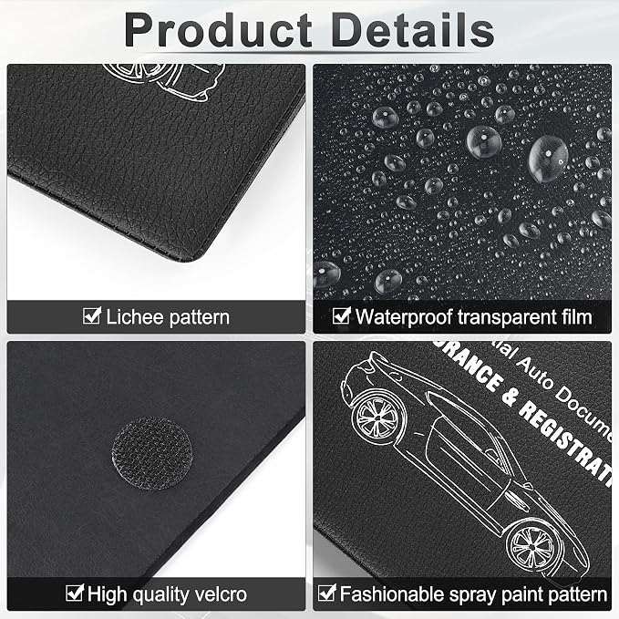 Car Registration and Insurance Card Holder, Vehicle Glove Box Car Organizer, Interior Car Accessories for Documents, Cards, License - 2 Pack