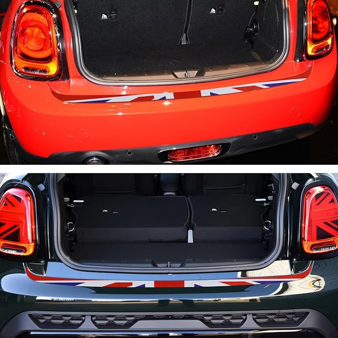 Rear Bumper Protector Sticker Compatible with Compatible with Mini Cooper F56 F55 R55 Anti-Collision Strip Trunk Threshold Decal Car Trunk Door Edge Vinyl Sticker Decoration for Car (Red Flag)
