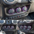 Audio Air Conditioning Button Cover Decoration Twist Switch Ring Trim for Jeep Wrangler JK JKU Patriot 2011-2018, Compass 11-16, Liberty 08-12, Dodge Challenger 08-14 Interior Accessories (Purple)