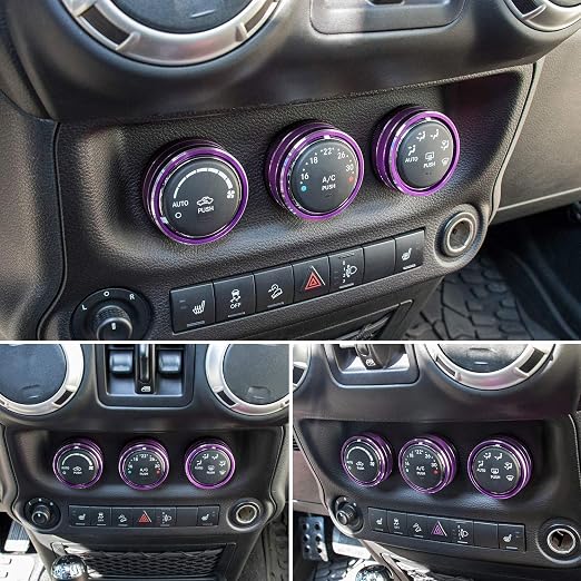 Audio Air Conditioning Button Cover Decoration Twist Switch Ring Trim for Jeep Wrangler JK JKU Patriot 2011-2018, Compass 11-16, Liberty 08-12, Dodge Challenger 08-14 Interior Accessories (Purple)