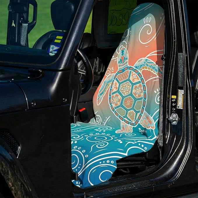2 Pack Car Seat Towel Covers, Sweat-Proof Microfiber Seat Protectors for Gym, Running, Beach & Workout, Breathable Quick-Dry, Machine Washable, Gradient Sea Turtle Print, Universal Fit