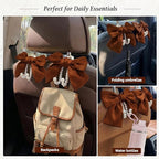 2PCS Satin Bow Pearl Car Seat Headrest Hooks – Car Bag Holder & Vehicle Hanger for Purses – Cute Coquette Aesthetic Interior Decoration – Cute Auto Organizer Accessories Universal (Woody Brown)