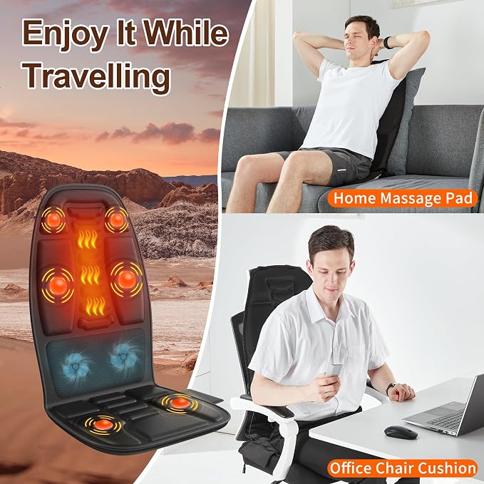 Massage Seat Cushion with Heat, Vibration Back Massager for Chair, Chair Massager Pad with Multi-Zone Vibration, 4 Modes & 3 Intensities for Office Chair, Sofa and Recliner