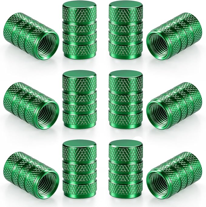12PCS Tire Valve Stem Caps, Car Exterior Accessories, Aluminum Alloy Valve Cover Universal for Cars, Trucks, Motorcycles and Bicycles (Green)