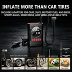 R6 12V DC Tire Inflator Portable Air Compressor, Car Air Pump with Dual Digital Display, Preset Pressure, Auto Shut-Off, 3 Light Modes, Plug-In Tire Pump for Cars, Motorcycles, Bikes, Balls