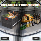 Trunk Organizer, Car Storage, Reinforced Handles, Collapsible Multi-Compartment Car Organizers, Foldable, Waterproof, 2 Compartments, Suitable for Car Accessories, SUV (Black, Standard)
