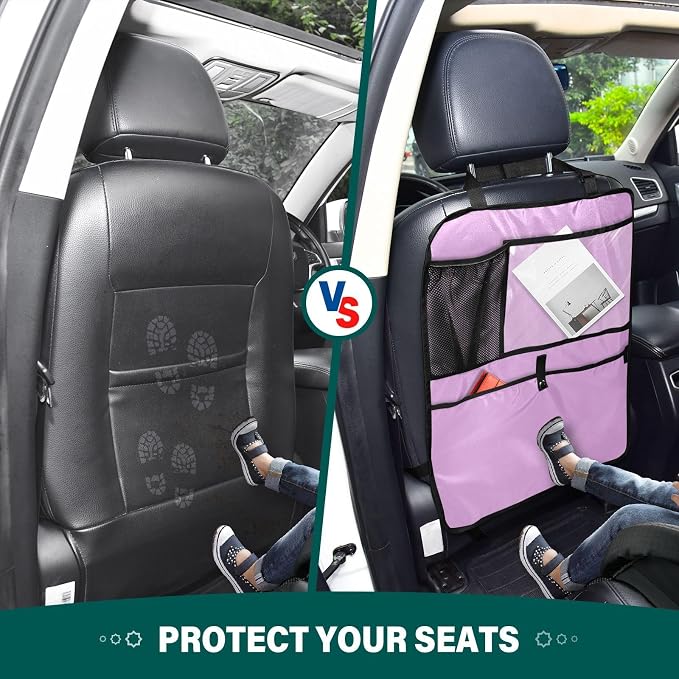 Medium Lavender Magenta Seat Back Organizer Kick Mats Backseat Protector, Car Seat Back Protectors For Vehicles